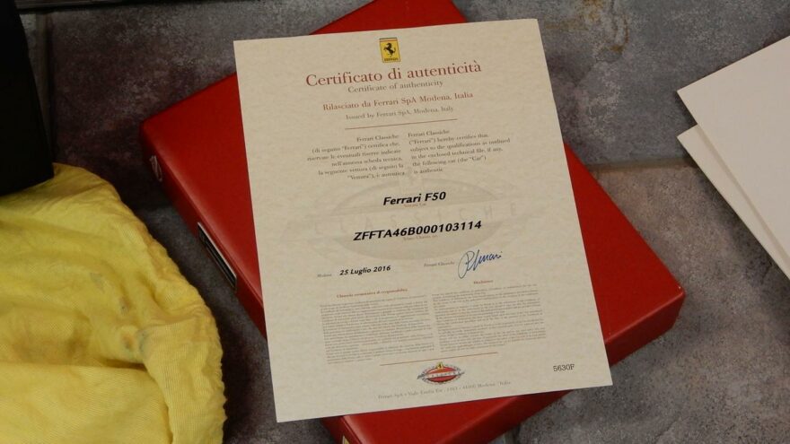 Ferrari F50 certificate - RM Sotheby's
