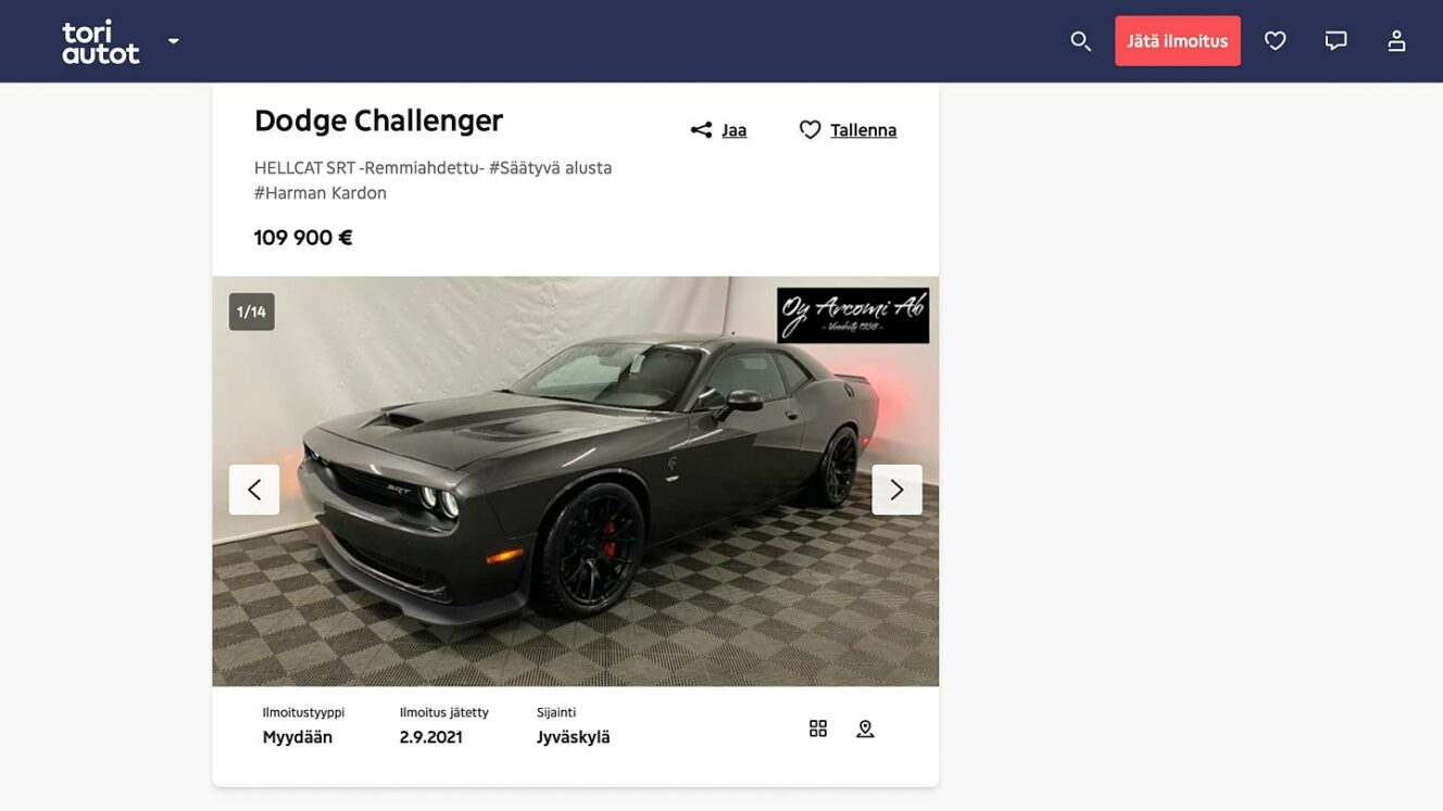 Käytetty erikoisuus – Dodge Challenger SRT Hellcat – Tori Autot
