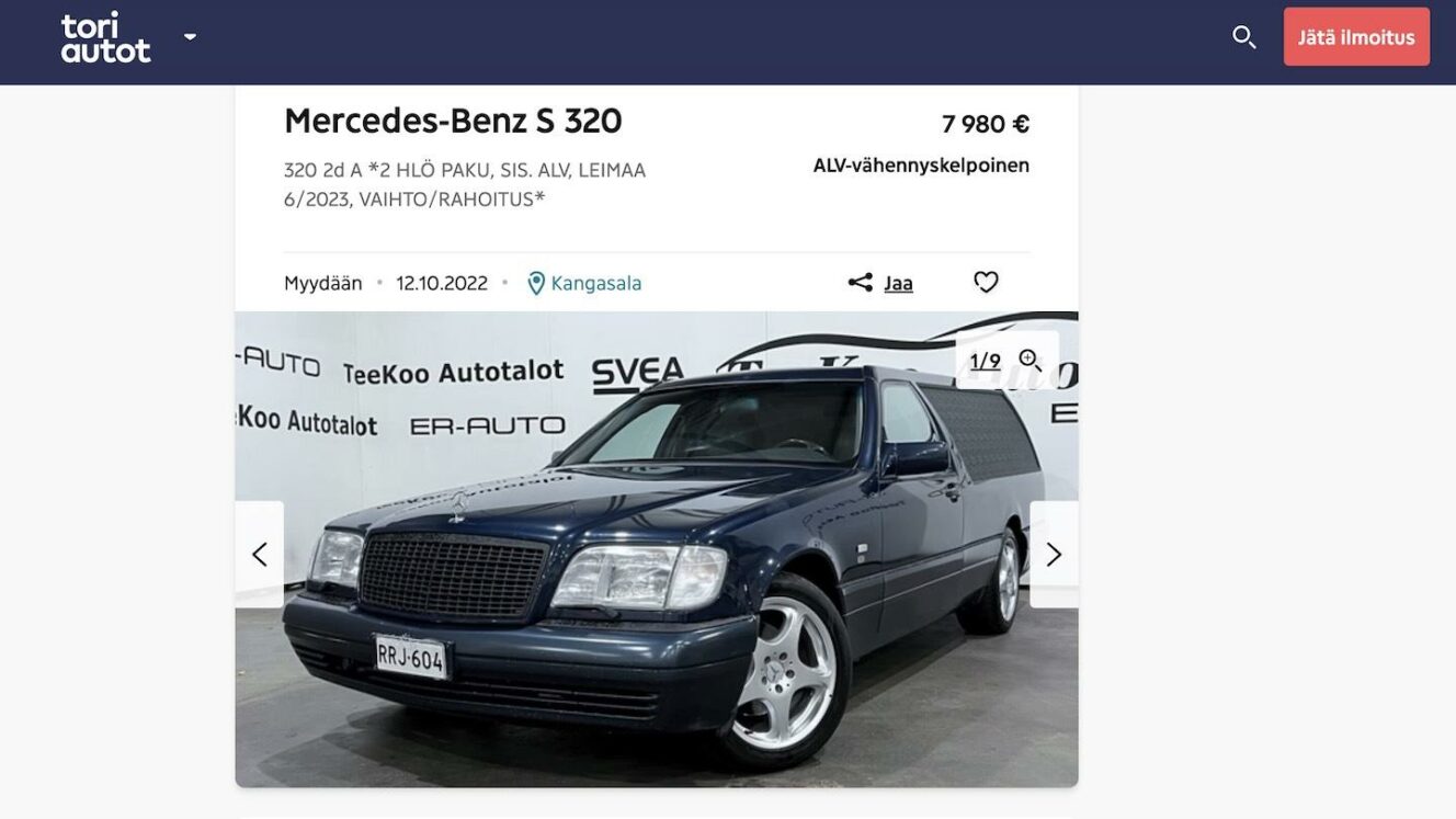 Mercedes-Benz ruumisauto farmari pakettiauto S 320 käytetyt erikoisuudet