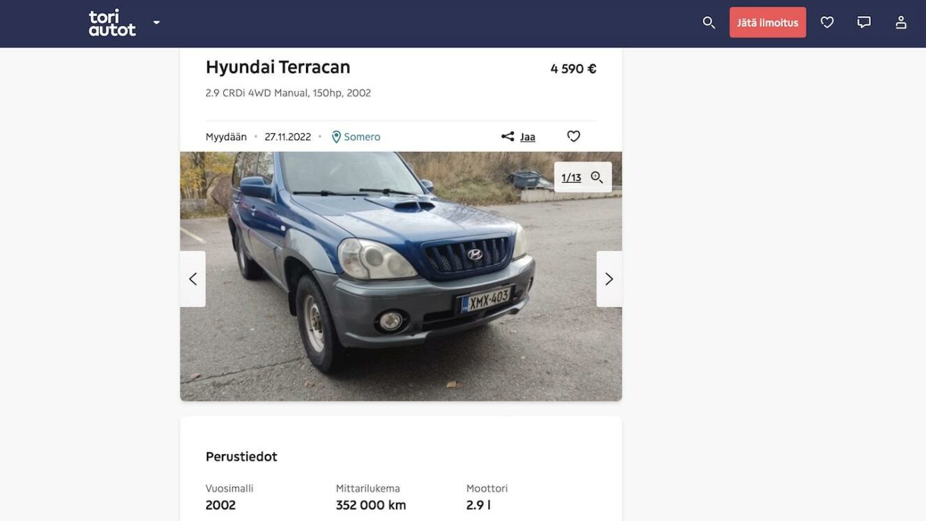 Hyundai Terracan käytetyt erikoisuudet käytetty maasturi