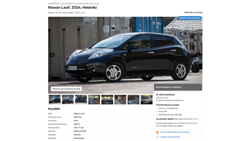 Nissan Leaf myynti-ilmoitus